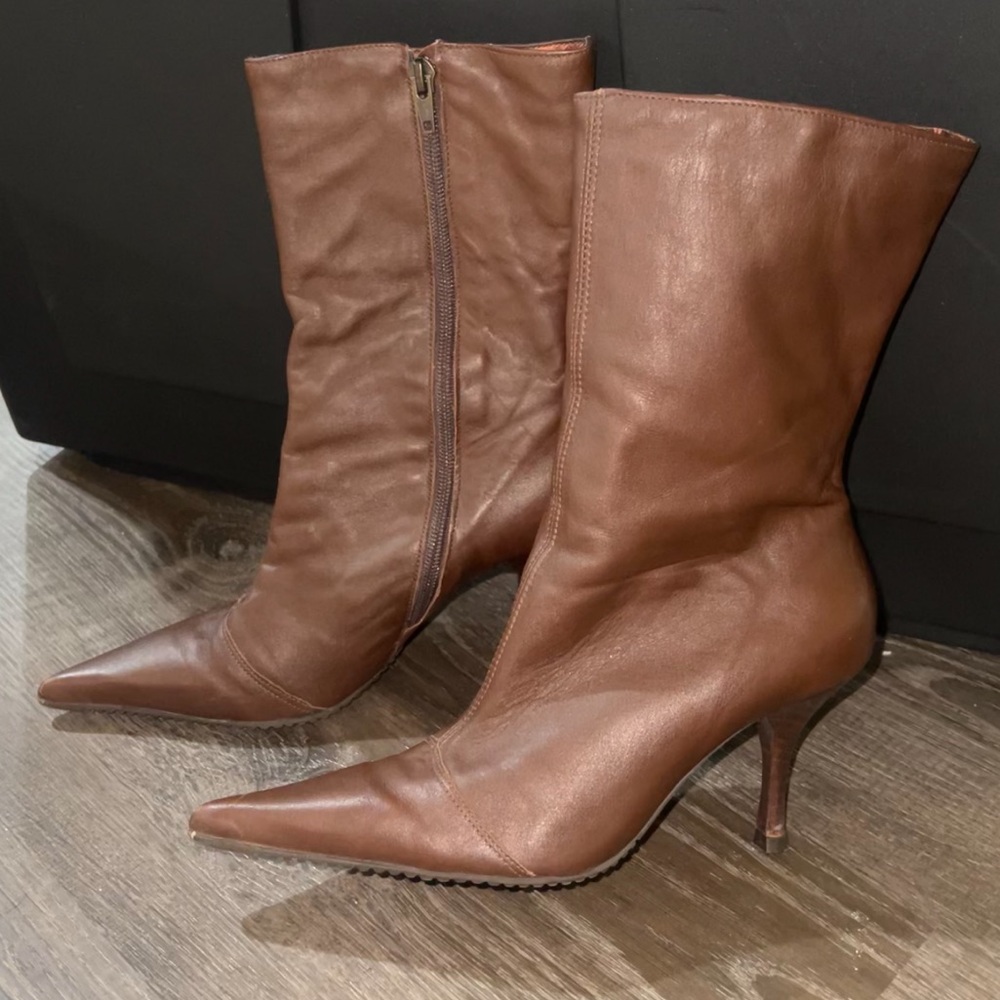 Rafaella BOOZ Pointed Toe Brown Leather Heels Womens Size 7